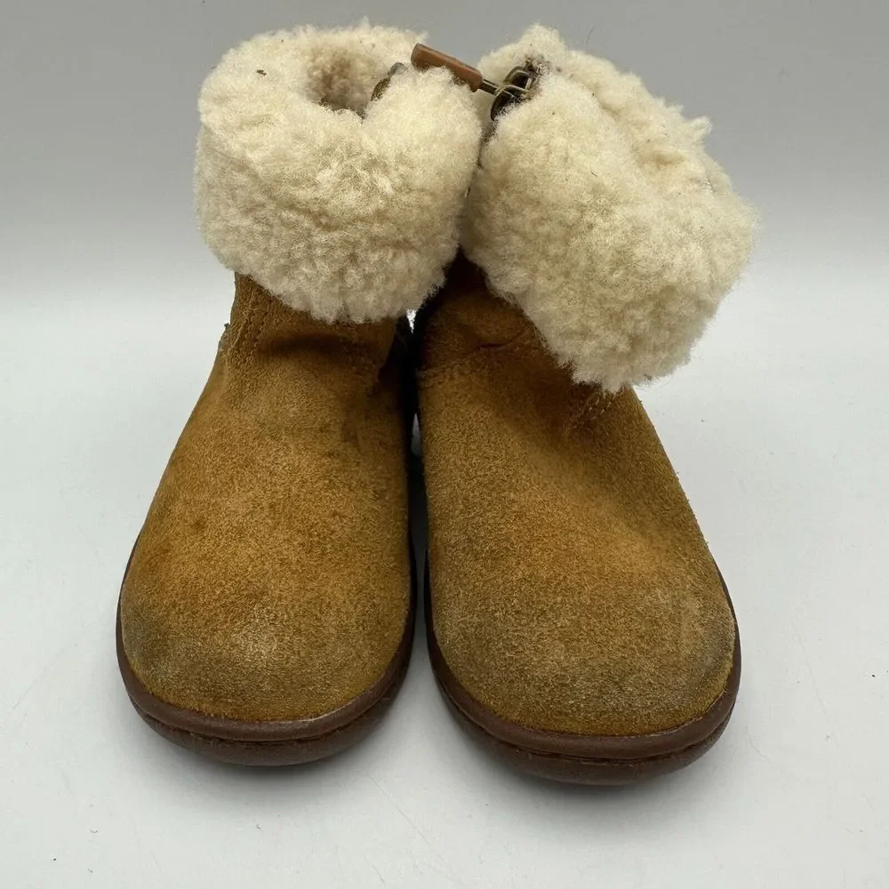 UGG Jorie II Winter Boots Unisex Kid 6 Brown Fur Trim Side Zip Round Toe Comfort